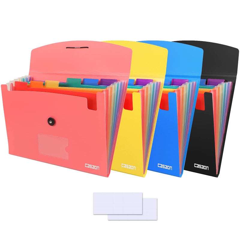 CASAON 4 Pack 7-Pocket Expanding File  Plastic Expandable File Folder with Pockets  A4/Letter Size Accordion Organizer Folder  for School and Office Supplies - Black&Blue&Pink&Yellow - Image 1